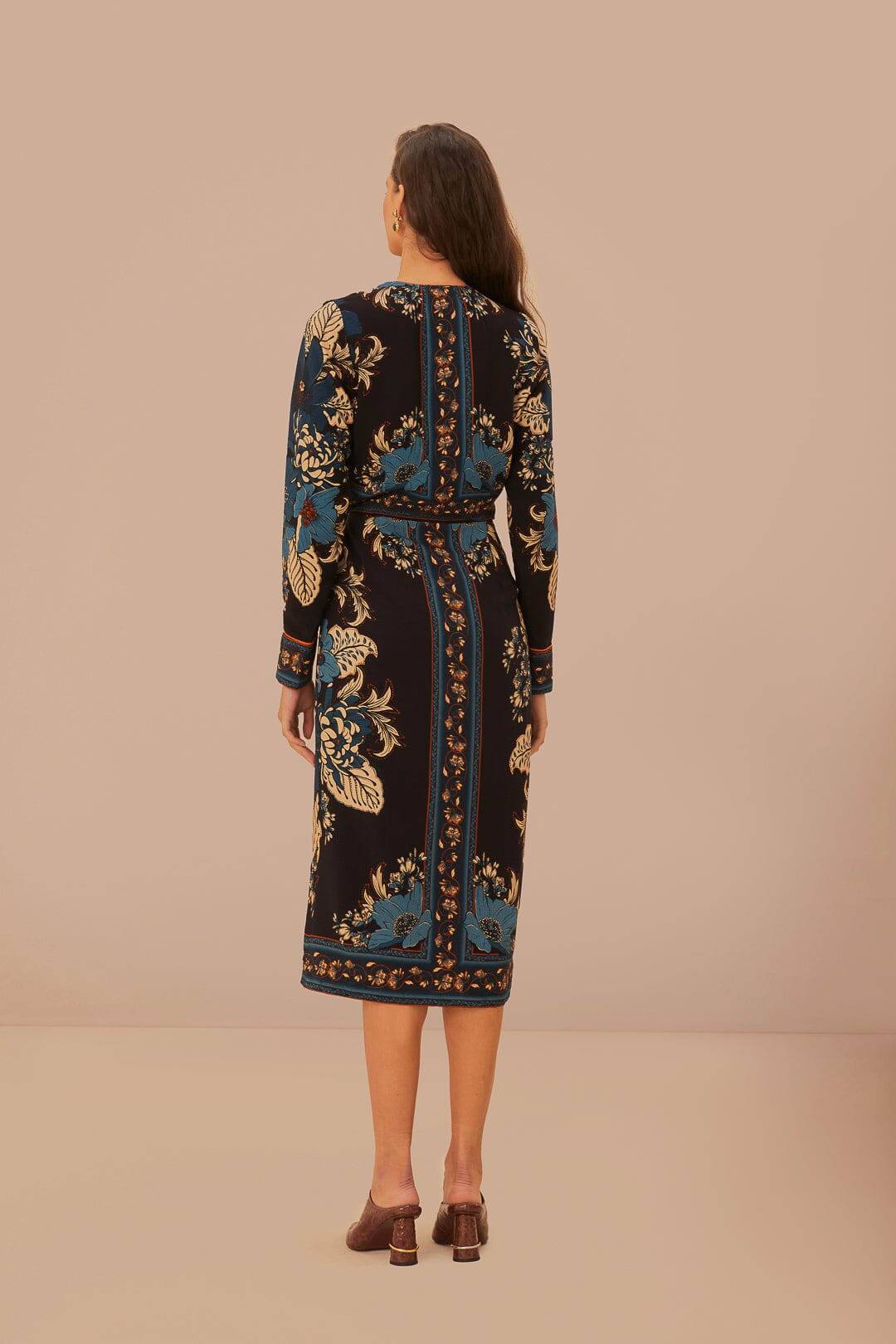 Black Blossom Tapestry LENZING™ ECOVERO™ Viscose Midi Wrap Dress