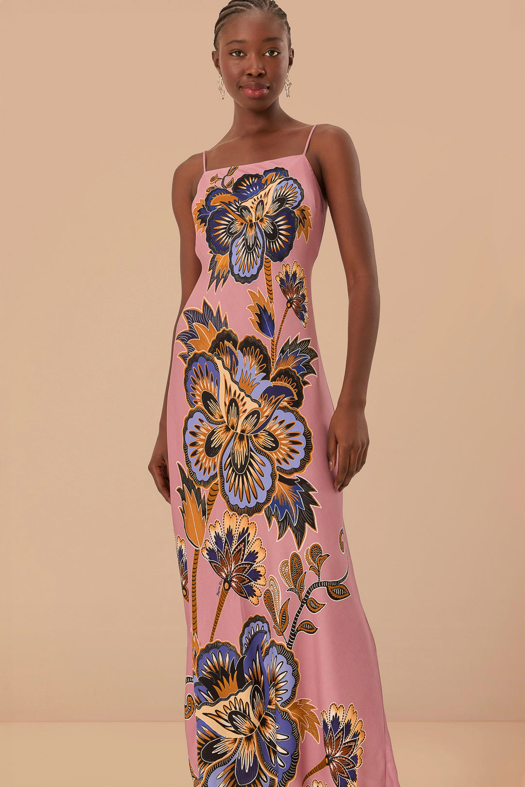 Robe longue à imprimé fleuri rose en viscose LENZING™ ECOVERO™