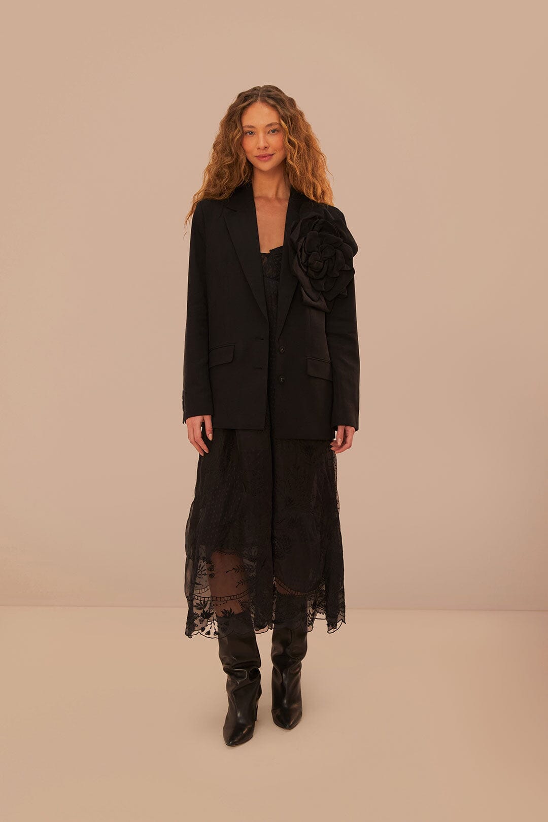 Black Flowered Blazer – FARM Rio