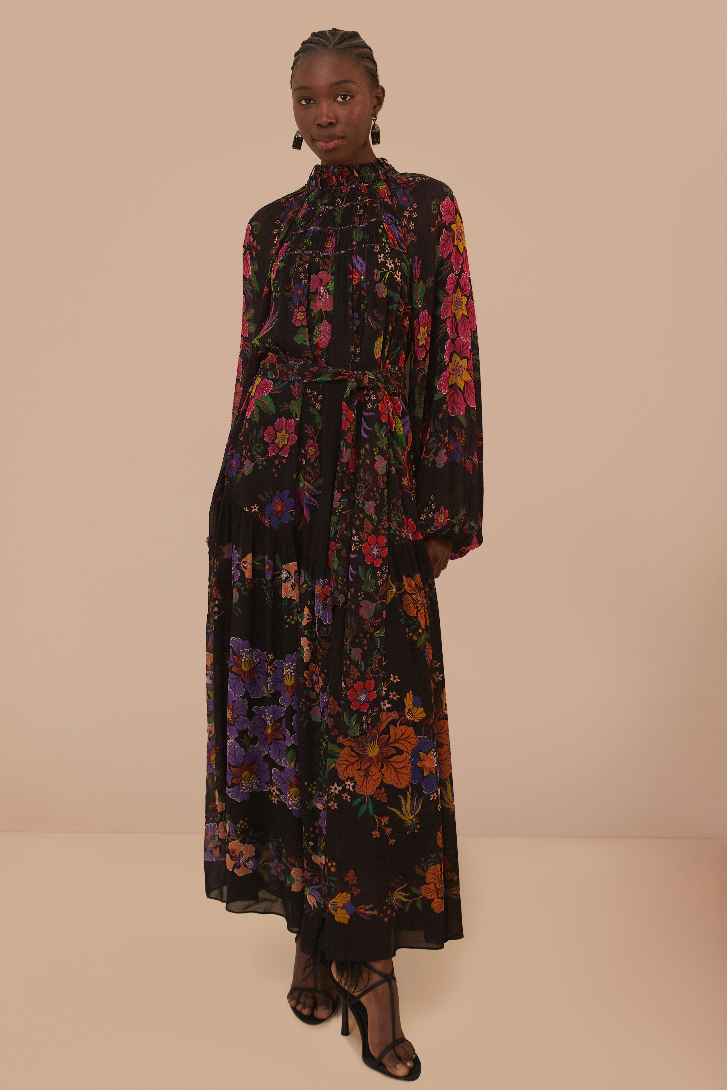 Floral high neck maxi dress best sale