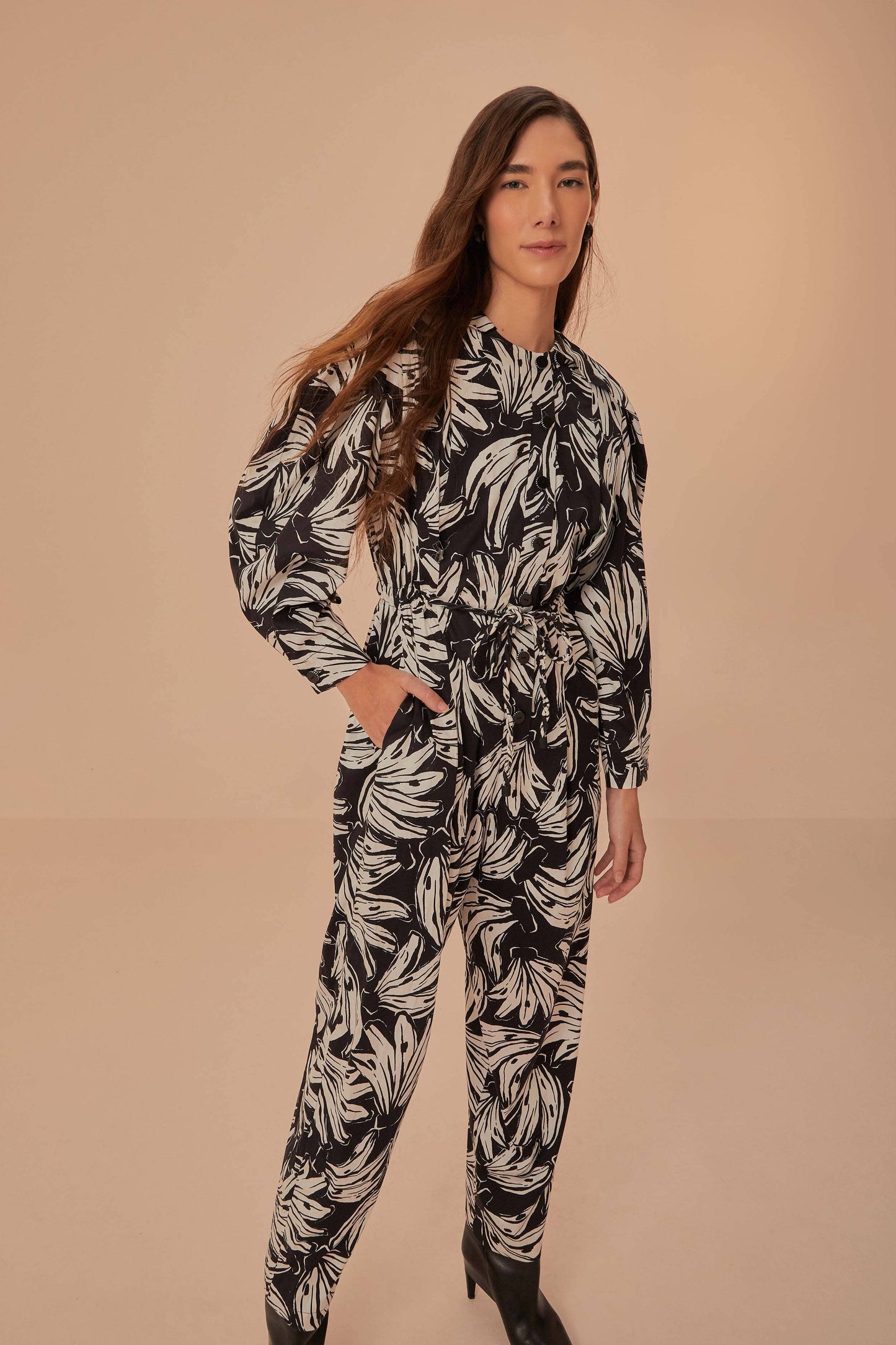 Black Bossa Banana Long Sleeve Jumpsuit