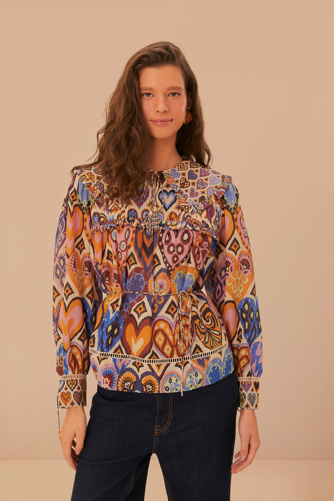 Cream Hearts Ikat Blouse