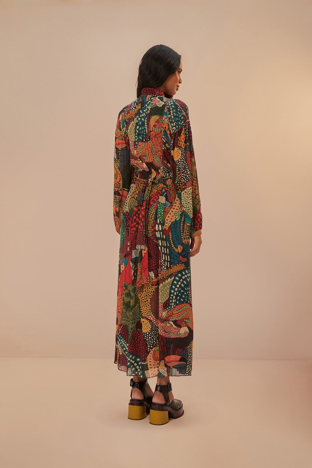 Robe longue à encolure en V multicolore Fauna Mix