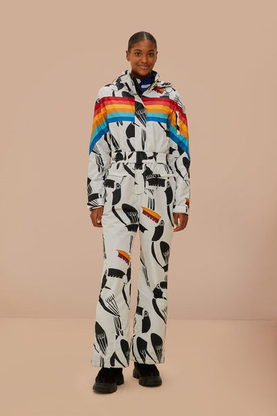 カラフルインコ柄　スキーウエア White Toucans Rainbow Ski Jumpsuit – FARM Rio