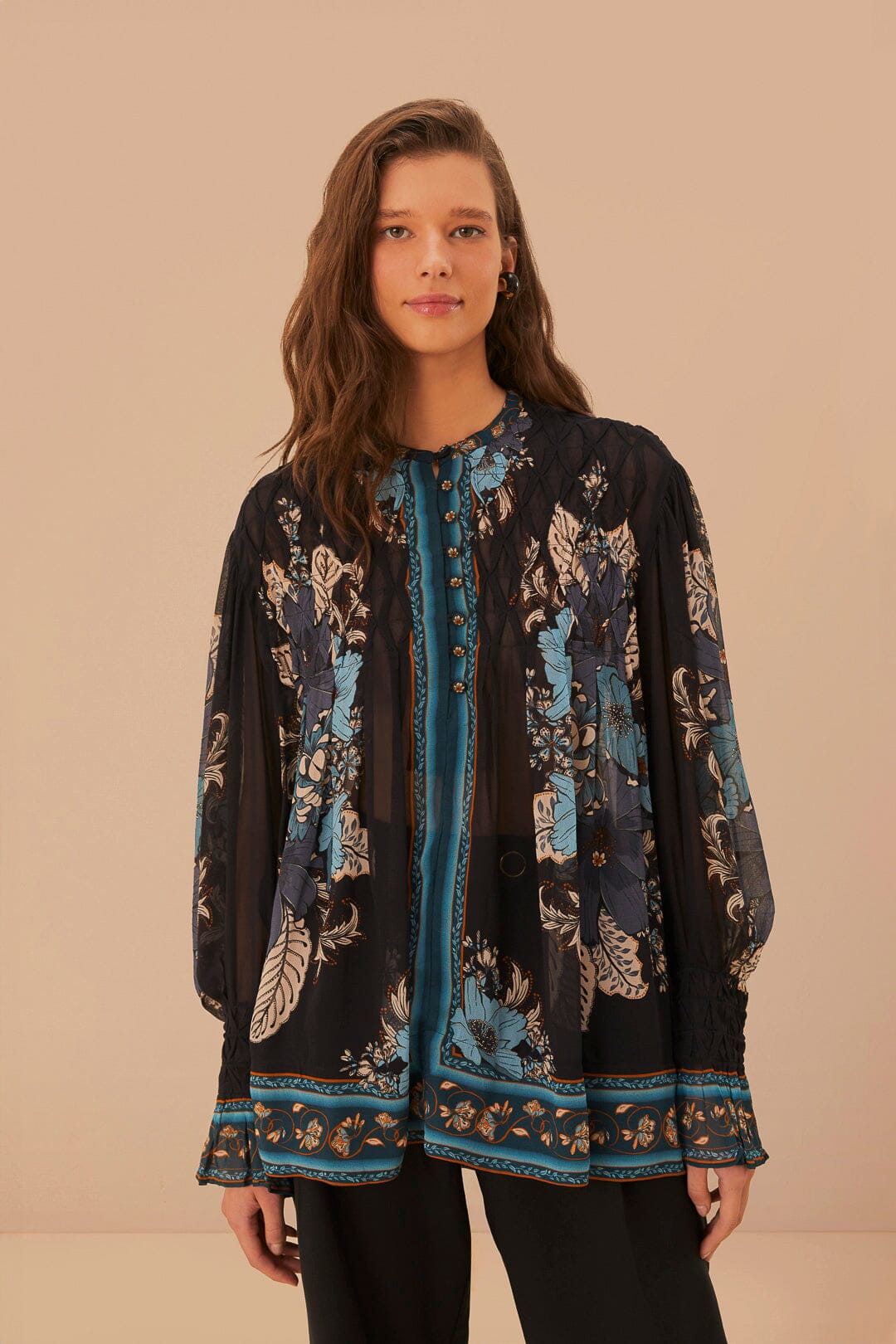 Chemisier à smocks Blossom Tapestry Black Bee