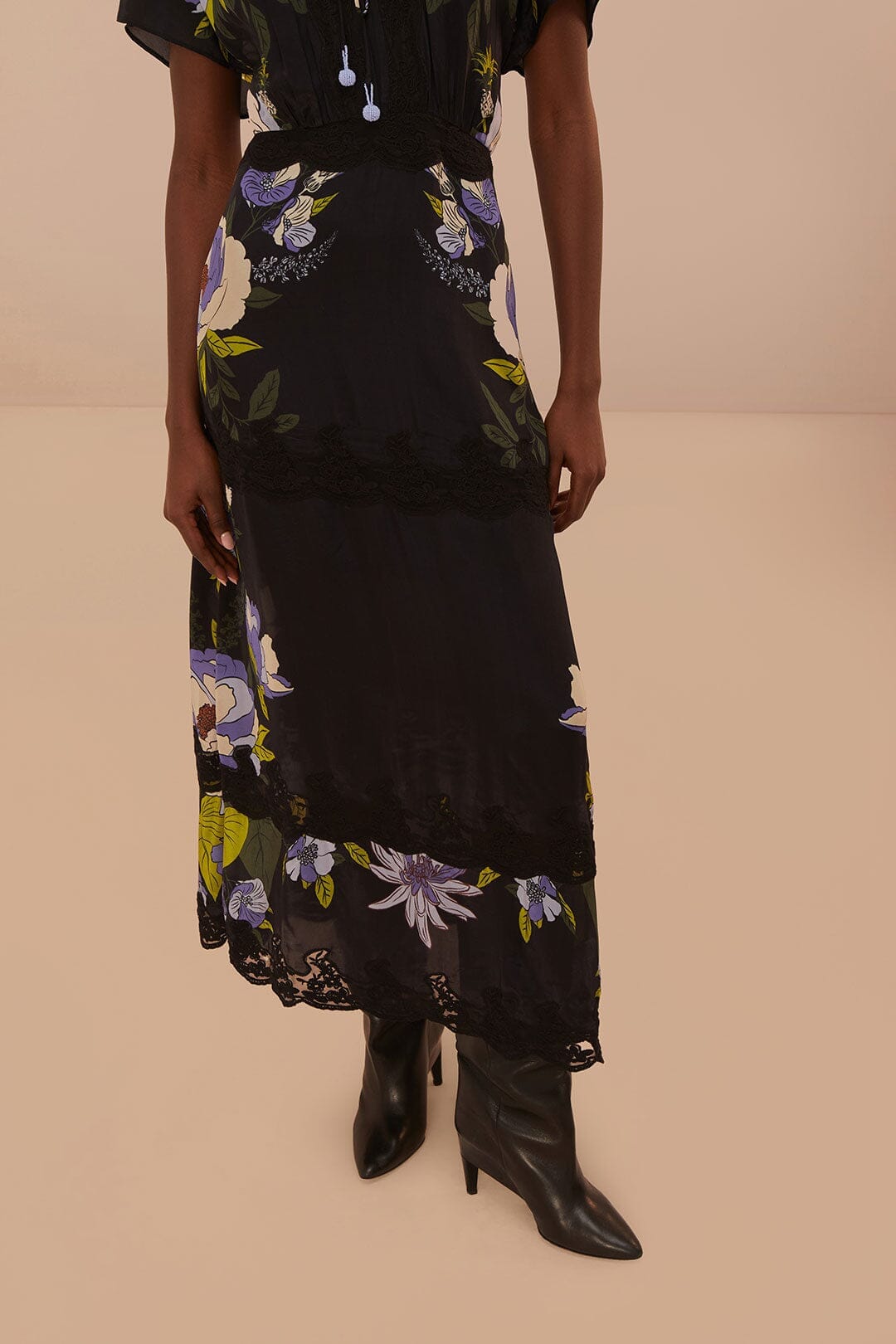 Black Soft Garden Lace Maxi Dress FARM Rio Black Soft Garden Lace Maxi Dress FARM Rio