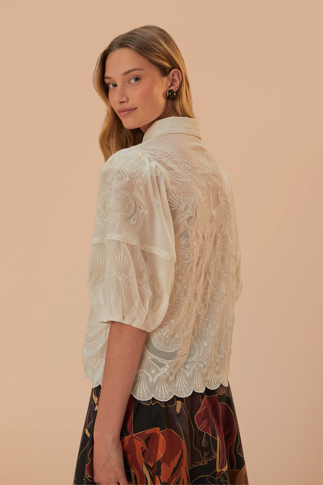 White Embroidered Short Sleeve Blouse