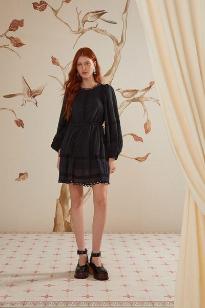 Black Lace Long Sleeve Mini Dress – FARM Rio