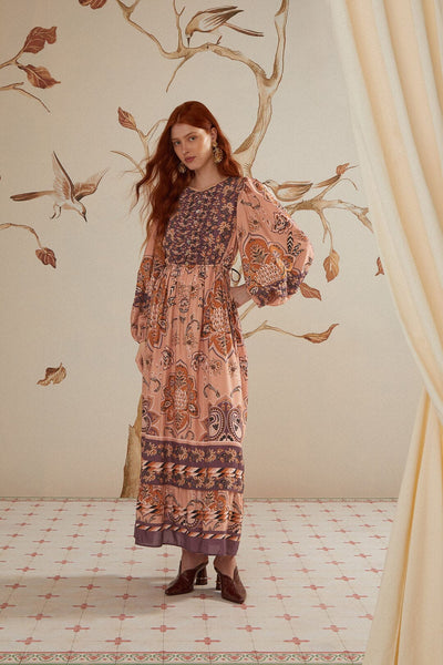 Glam Tapestry Burgundy Long Sleeve Maxi Dress – FARM Rio