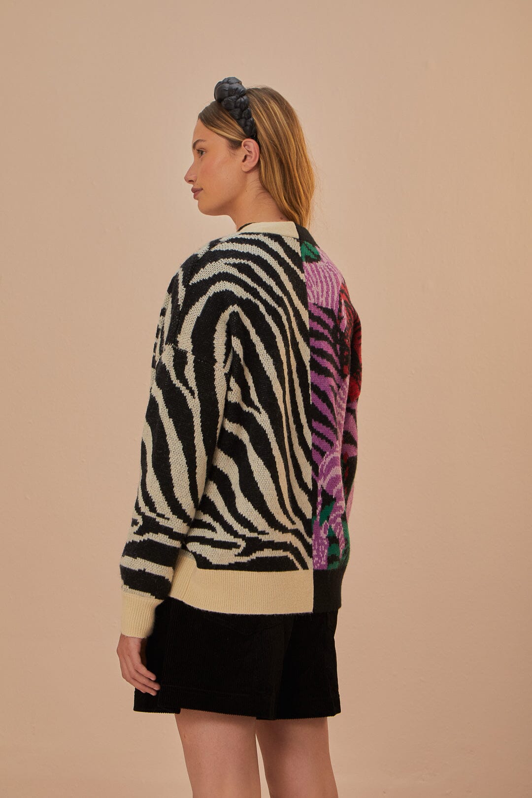 Mixed Zebra Prints Knit Cardigan