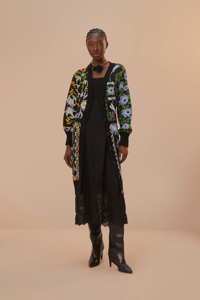 Black Winter Garden Knit Midi Cardigan – FARM Rio