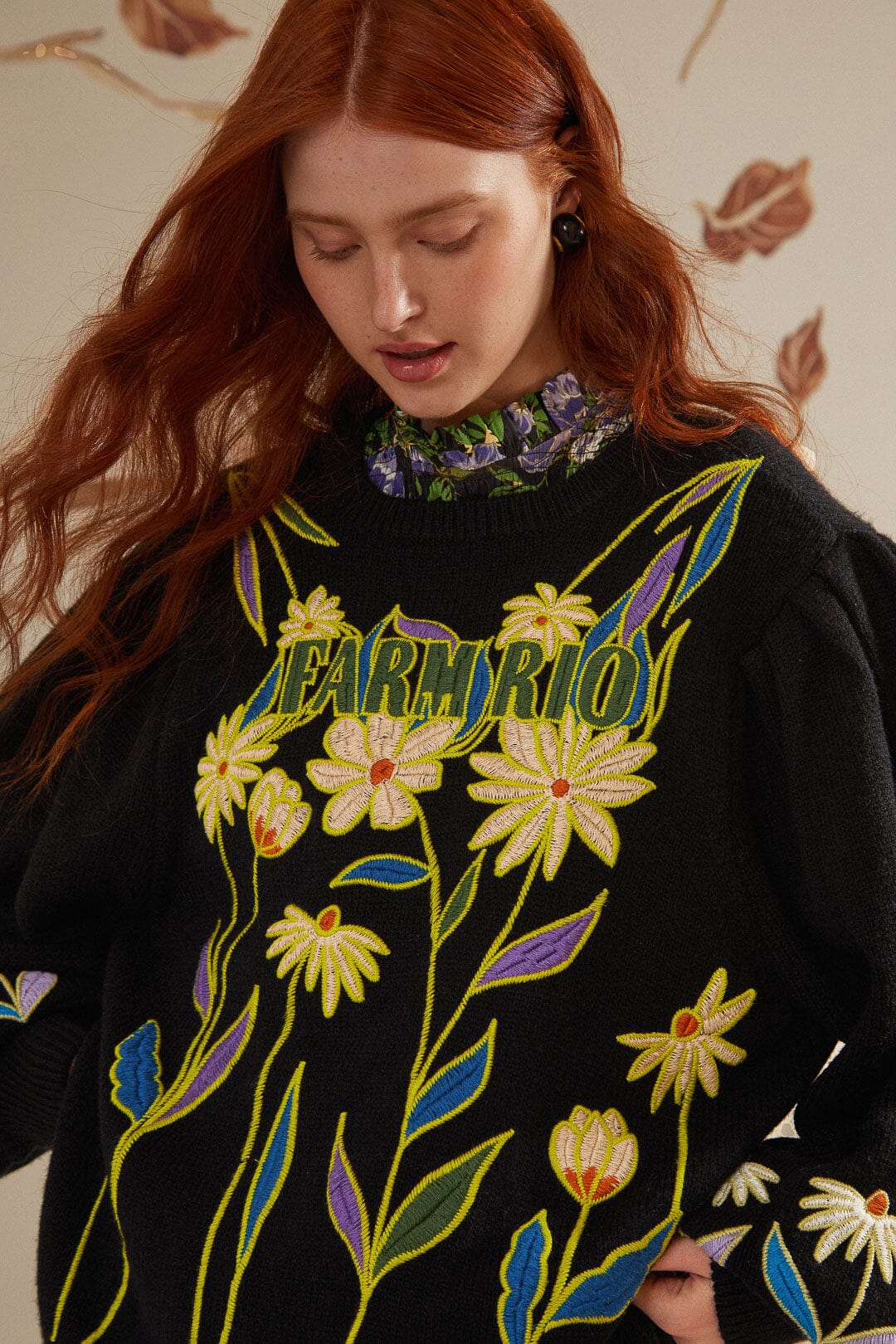 Black Farm Rio Flowers Embroidered Knit Sweater