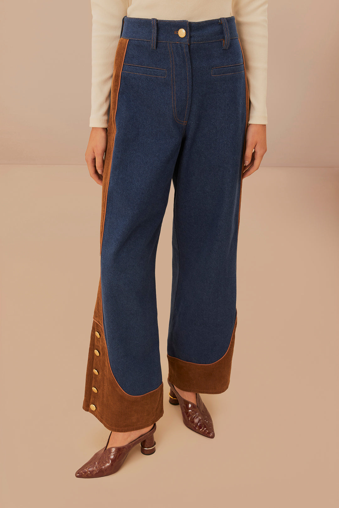 Pantalon large en denim western taille basse