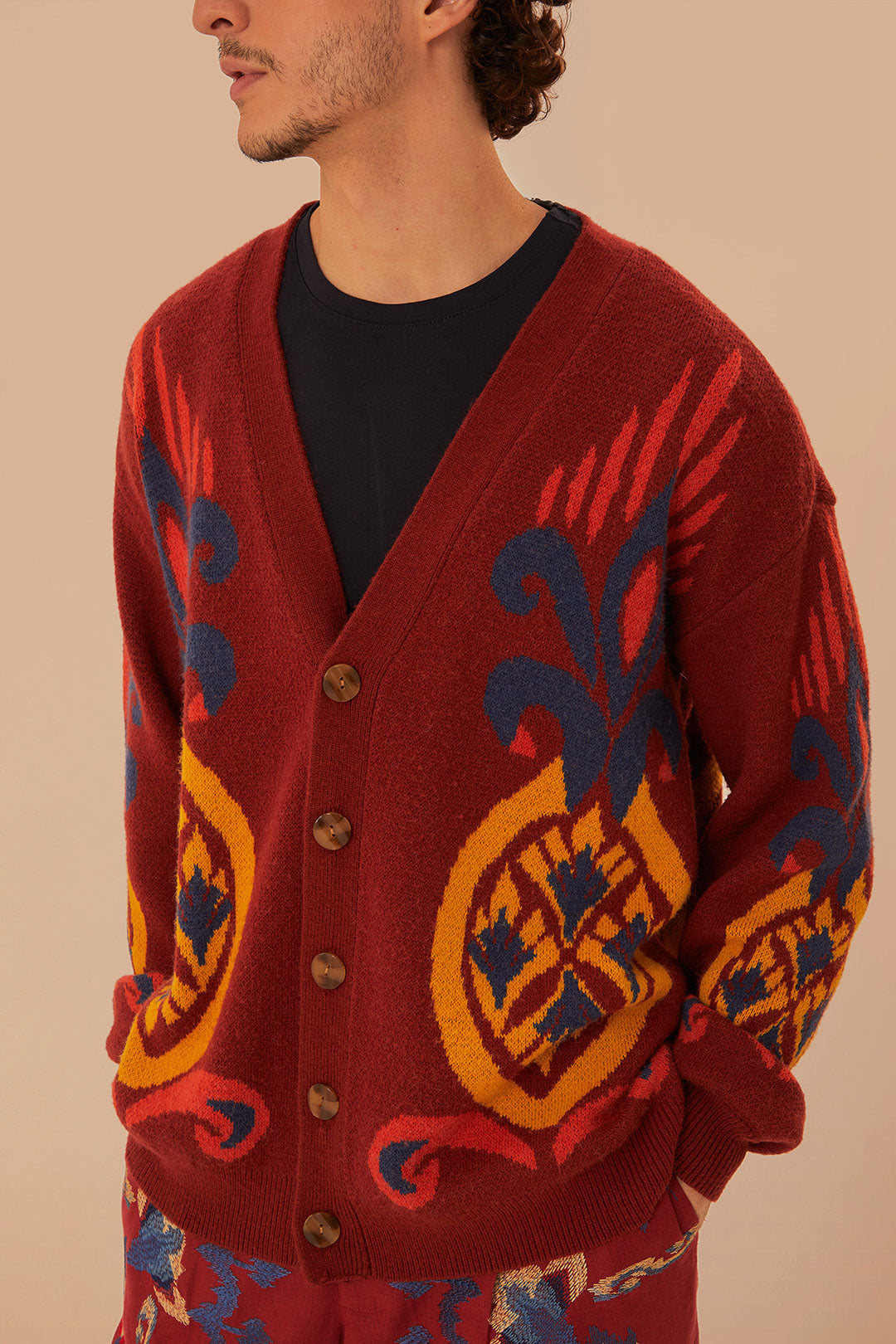 Cardigan en tricot ananas rouge