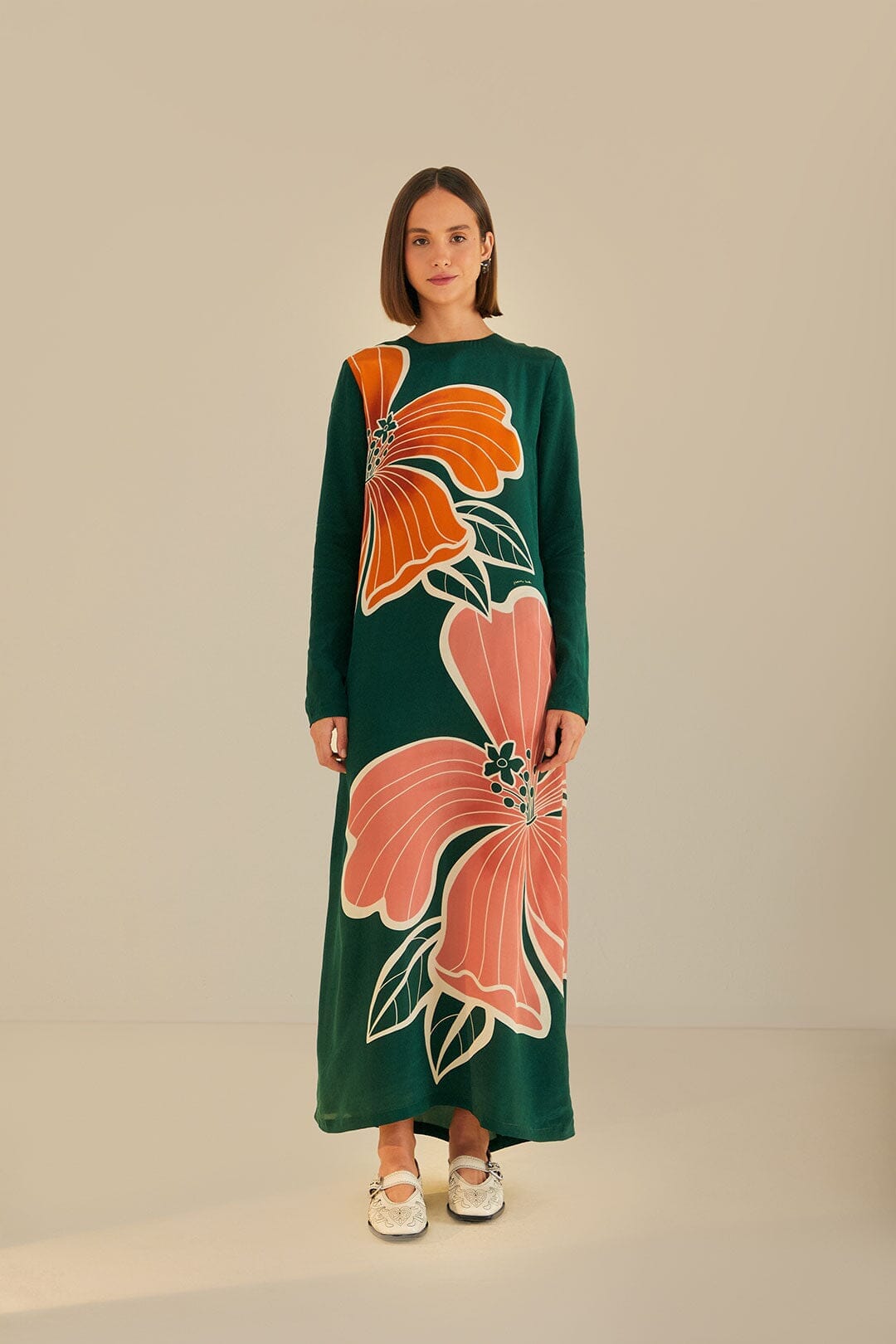 Green Honolulu Flowers Long Sleeve Maxi Dress FARM Rio Green Honolulu Flowers Long Sleeve Maxi Dress FARM Rio