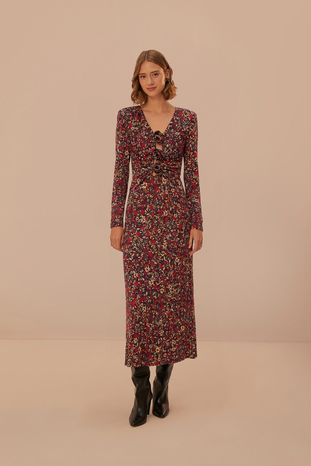 Robe longue violette à nœuds et fleurs du jardin Chelsea