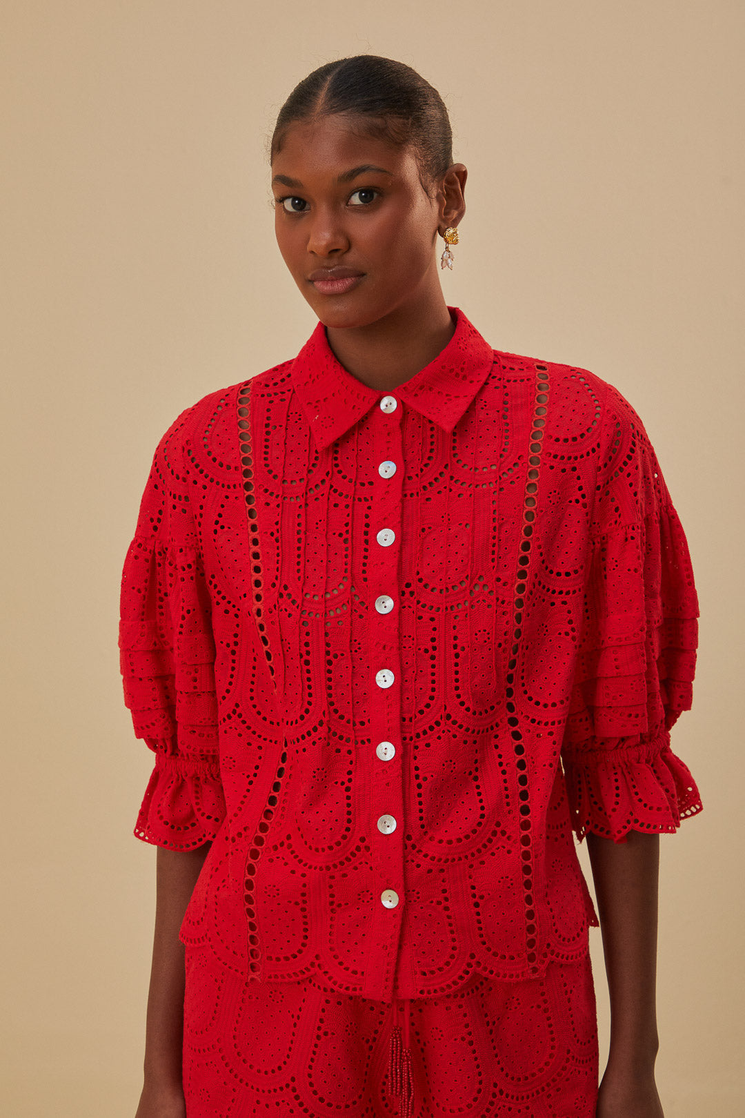 Red Pineapple Eyelet Blouse