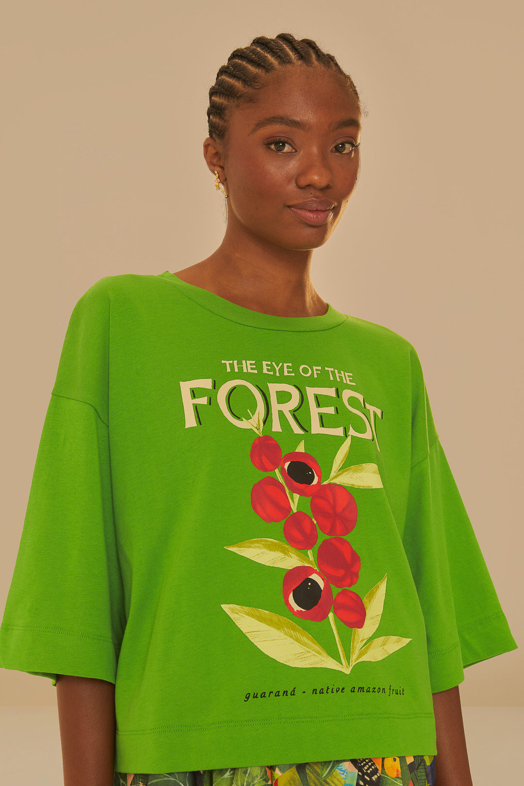 T-shirt vert en coton biologique L'Œil de la forêt
