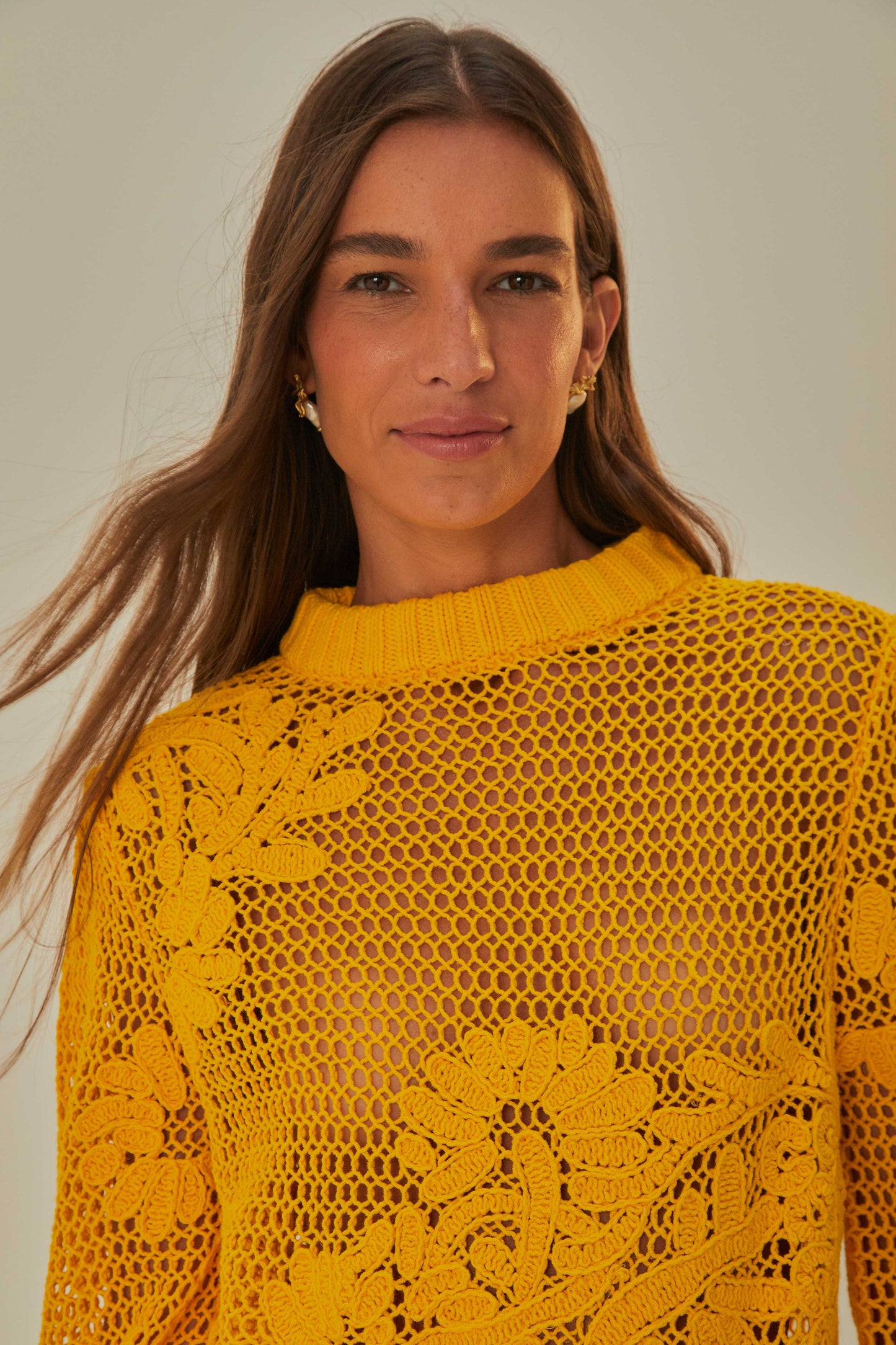 Yellow Embroidered Knit Sweater