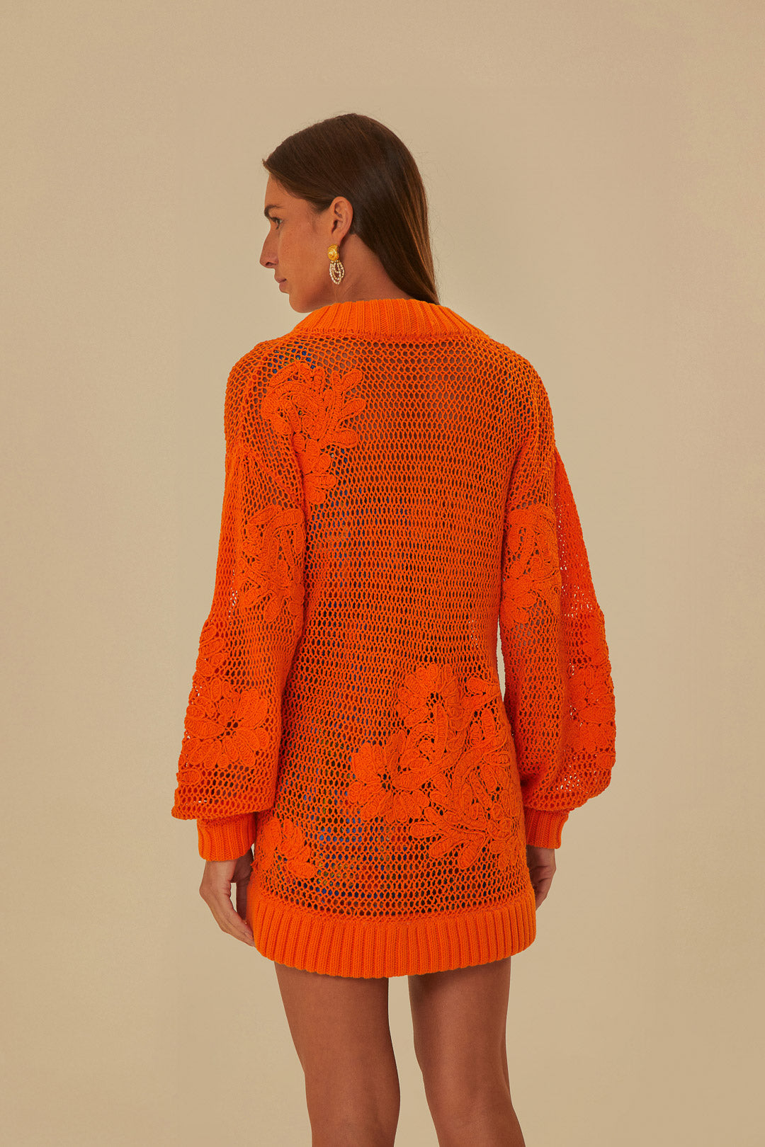 Cardigan en tricot brodé orange