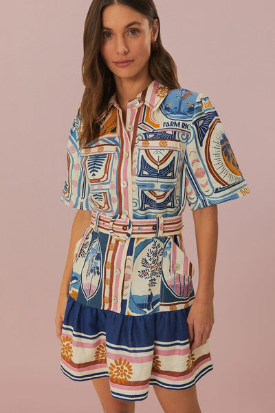 Cream Cerrado Stamps Short Sleeve Mini Dress – FARM Rio