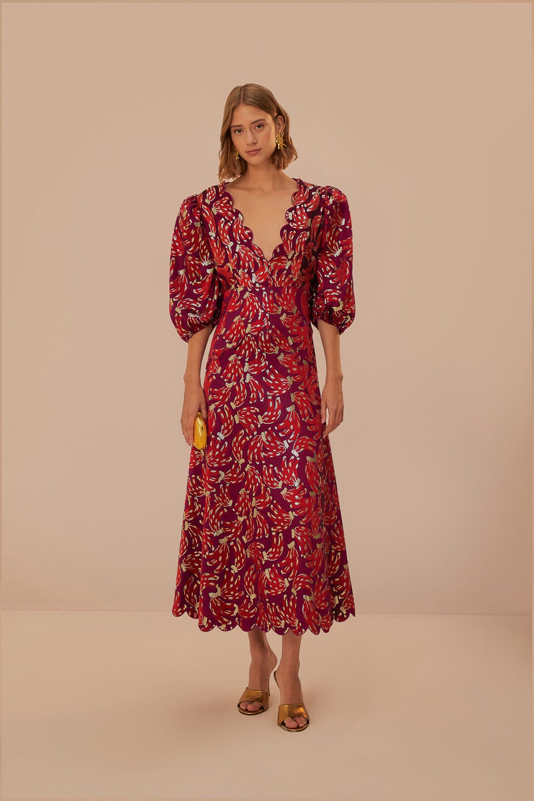 Burgundy Bossa Banana Jacquard Midi Dress