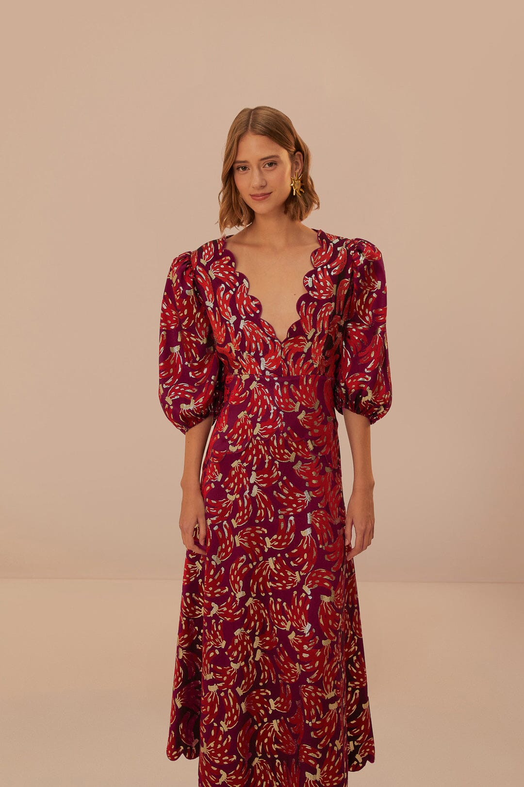 Robe mi-longue en jacquard Bossa Banana bordeaux