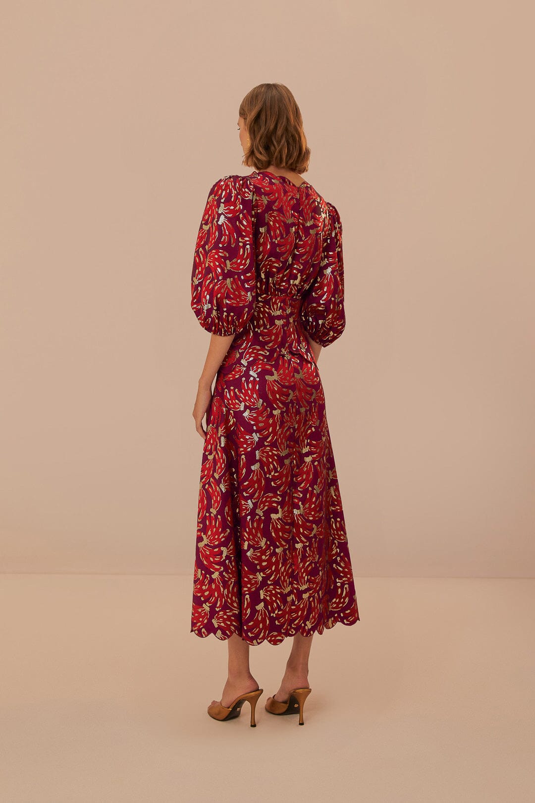 Robe mi-longue en jacquard Bossa Banana bordeaux