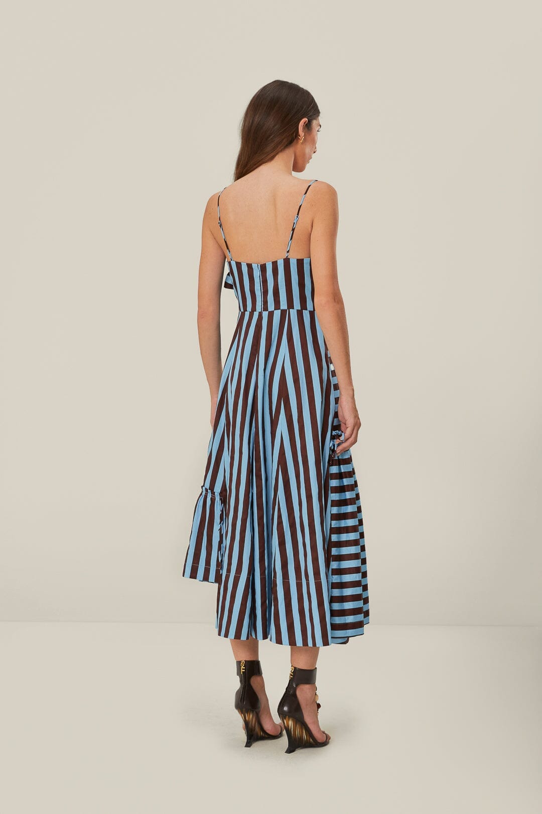 Brown and Blue Tropical Flight Stripes Organic Cotton Midi Dress FARM Rio Brown and Blue Tropical Flight Stripes Organic Cotton Midi Dress FARM Rio
