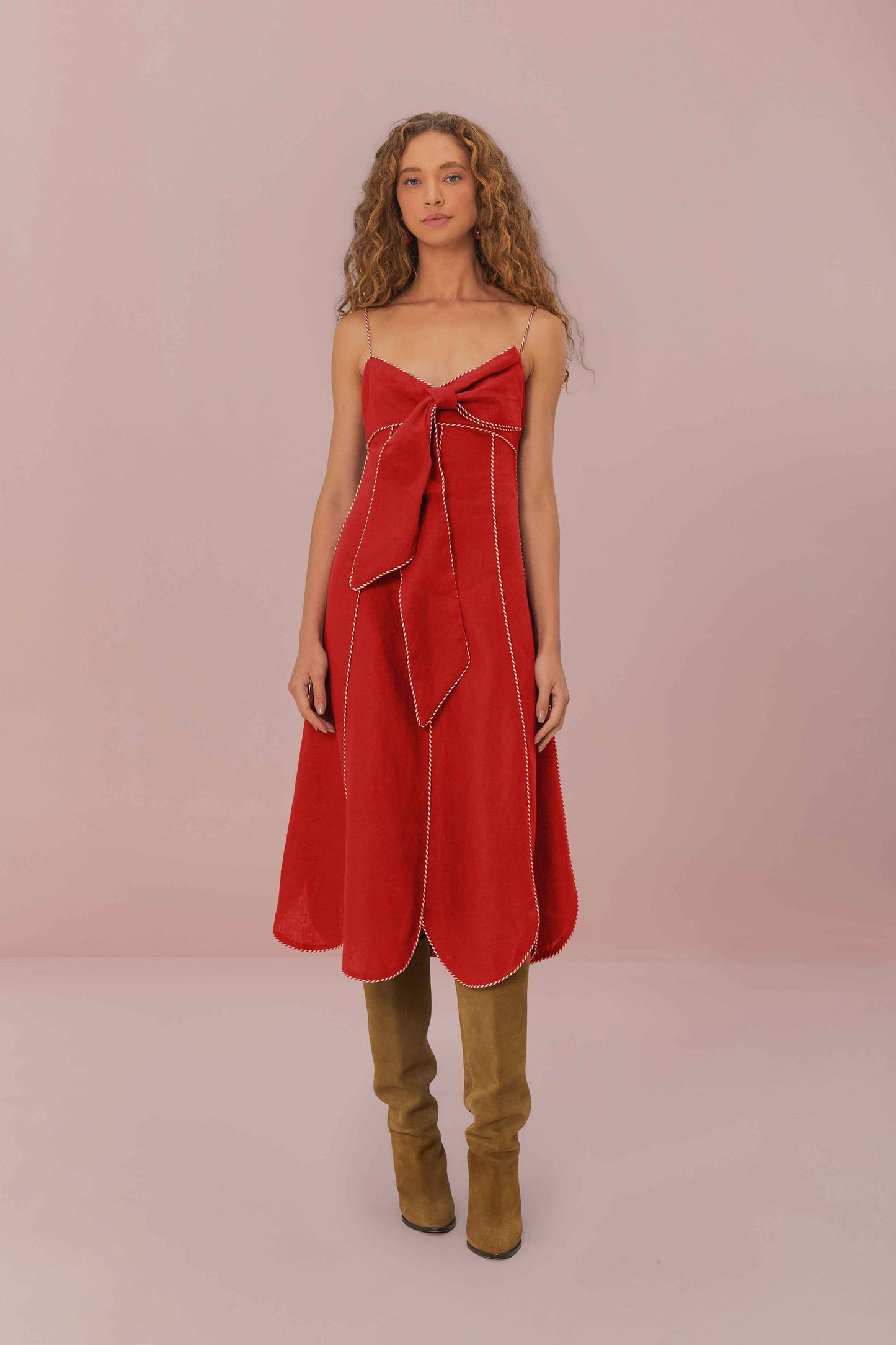 Red Front Bow Midi Dress