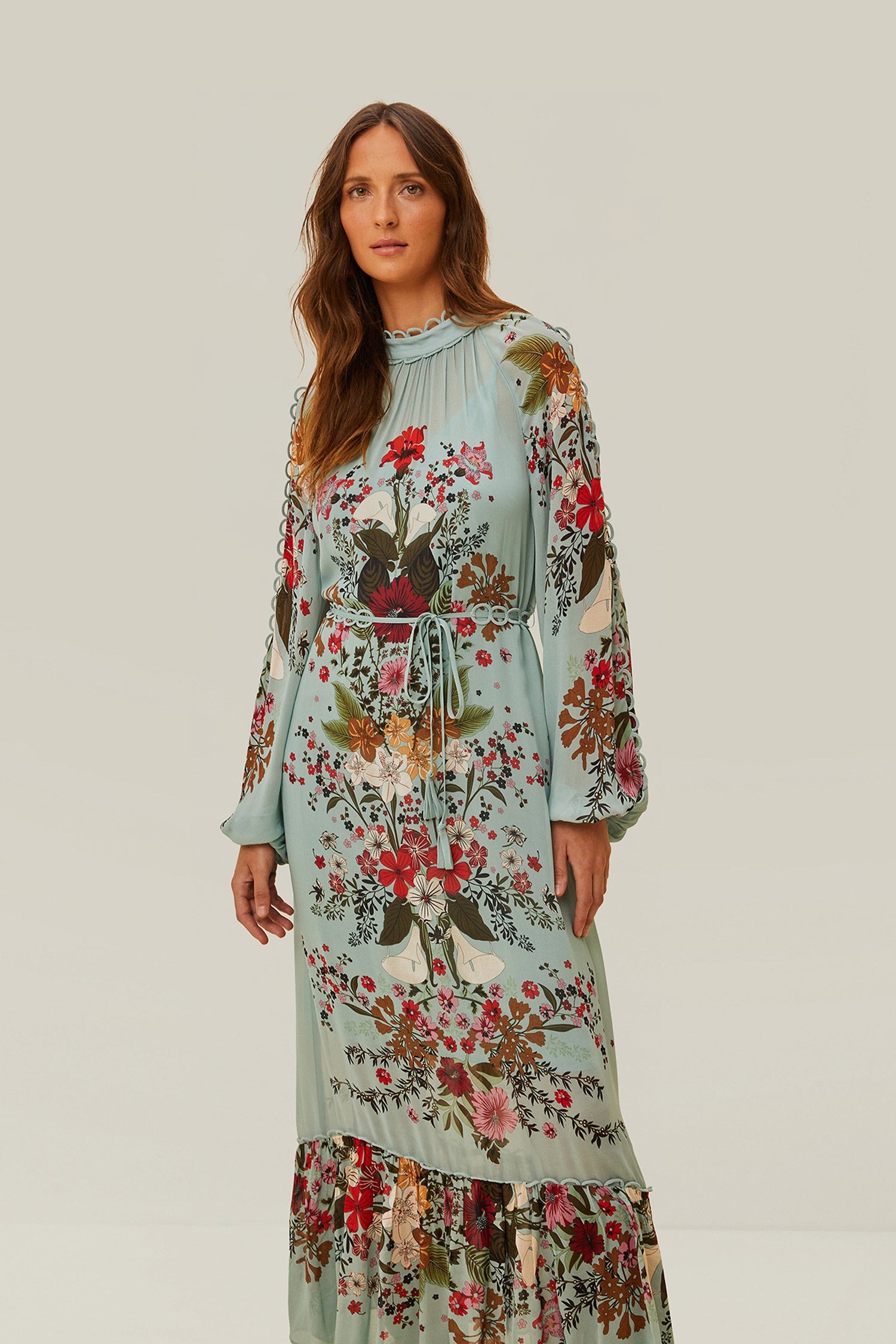 Blue Beauty Bouquet Long Sleeve Maxi Dress FARM Rio Blue Beauty Bouquet Long Sleeve Maxi Dress FARM Rio