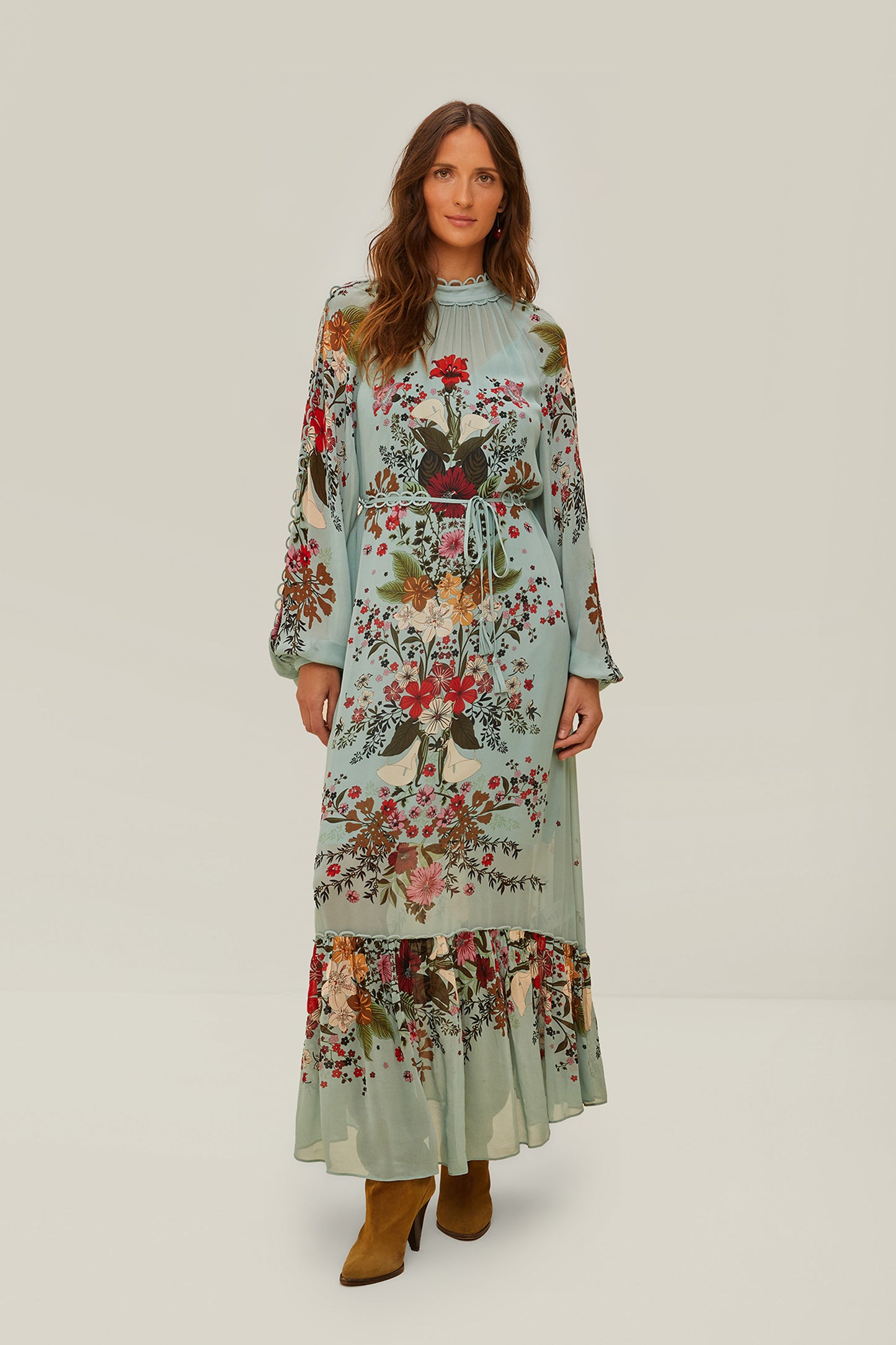 Blue Beauty Bouquet Long Sleeve Maxi Dress