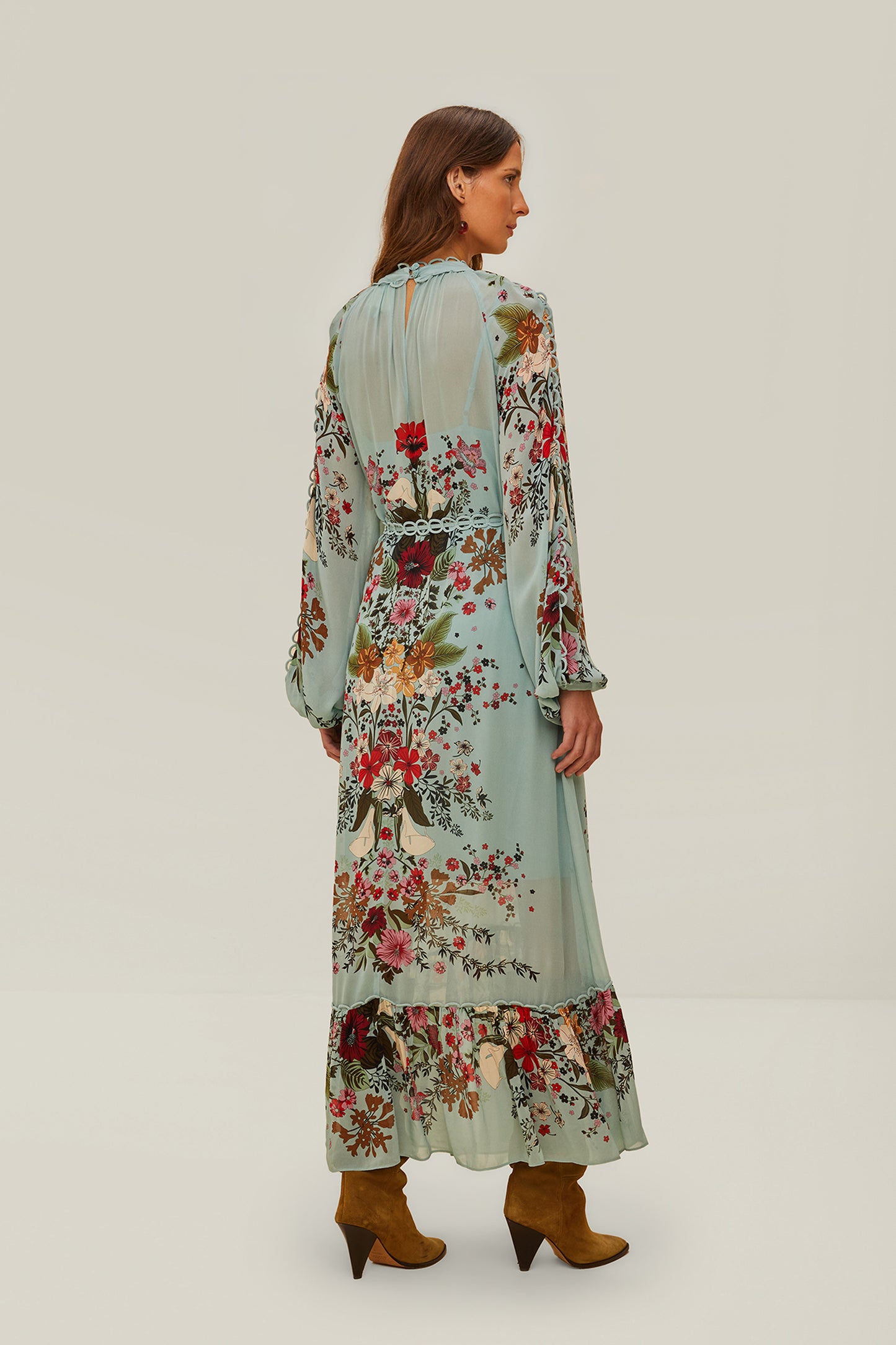 Blue Beauty Bouquet Long Sleeve Maxi Dress