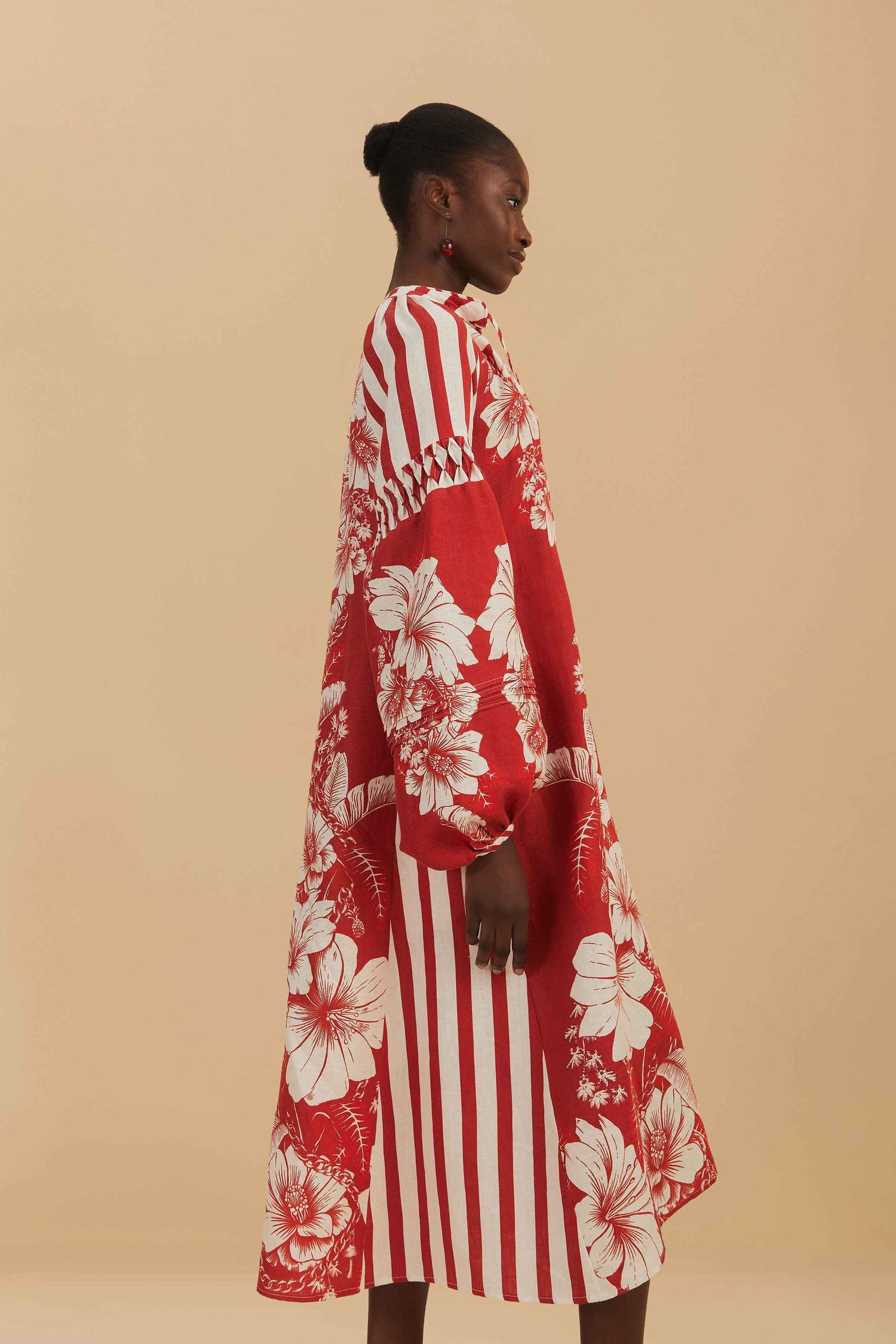 farm rio red floral chains stripes midi dress FARM RIO | Delicate Floral Stripes Maxi Dress in Mulitcolor