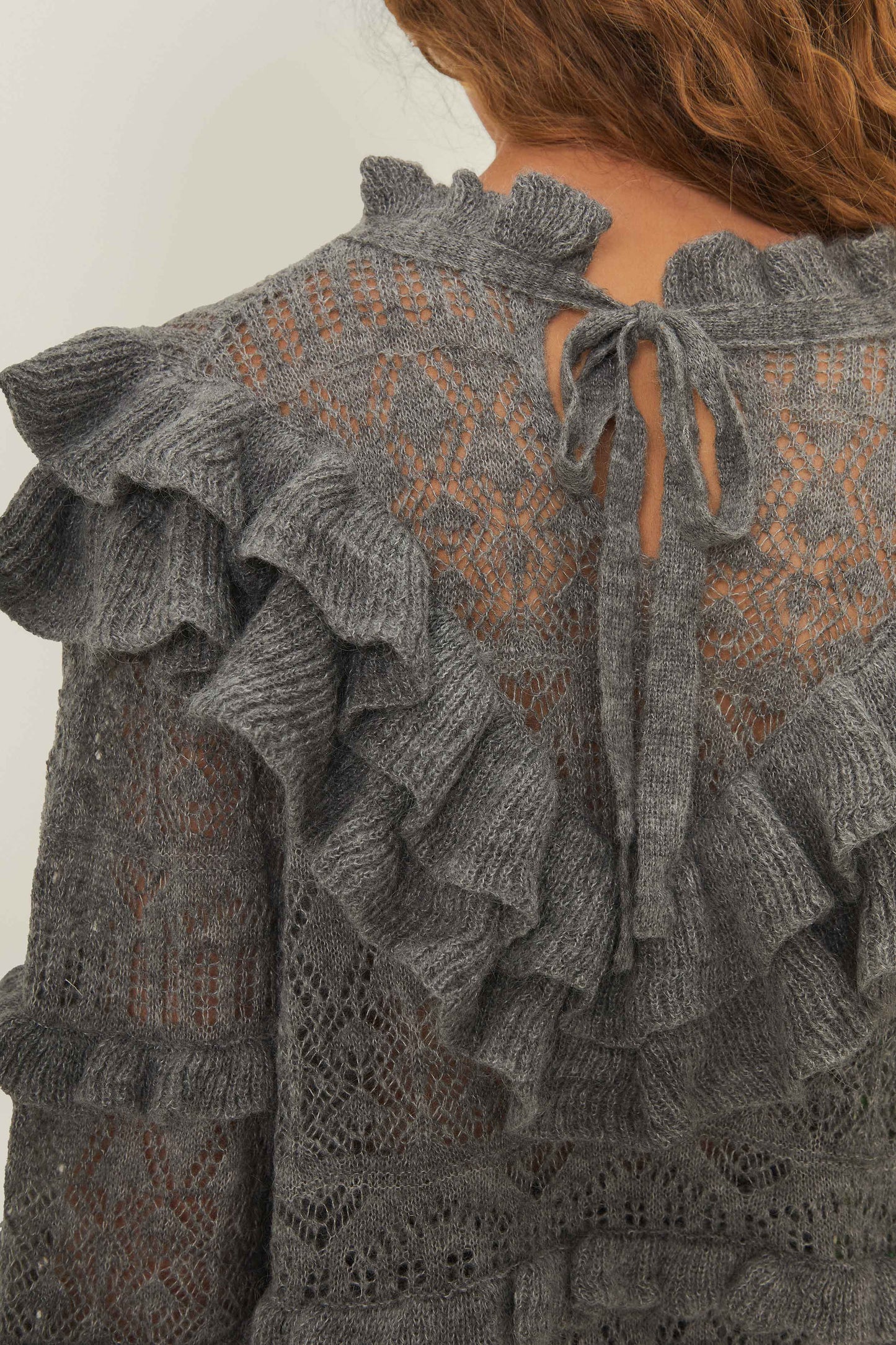 Grey Ruffles Knit Sweater