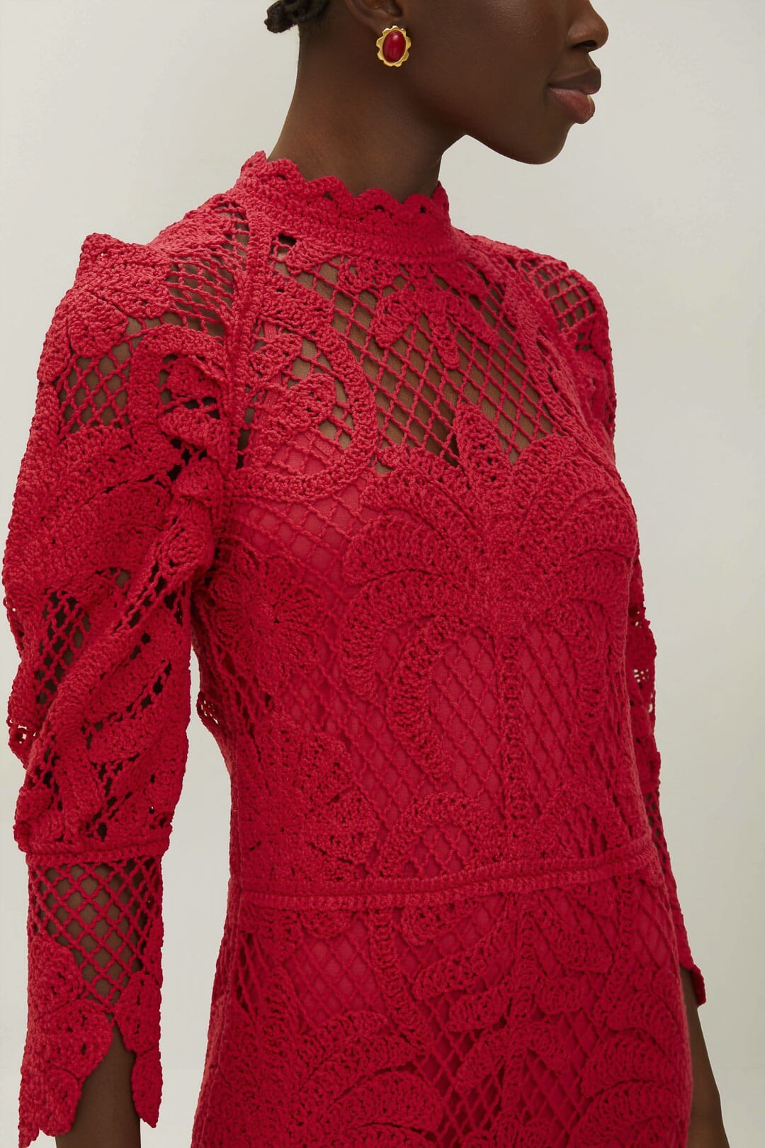 Red Lace Long Sleeve Knit Dress FARM Rio Red Lace Long Sleeve Knit Dress FARM Rio
