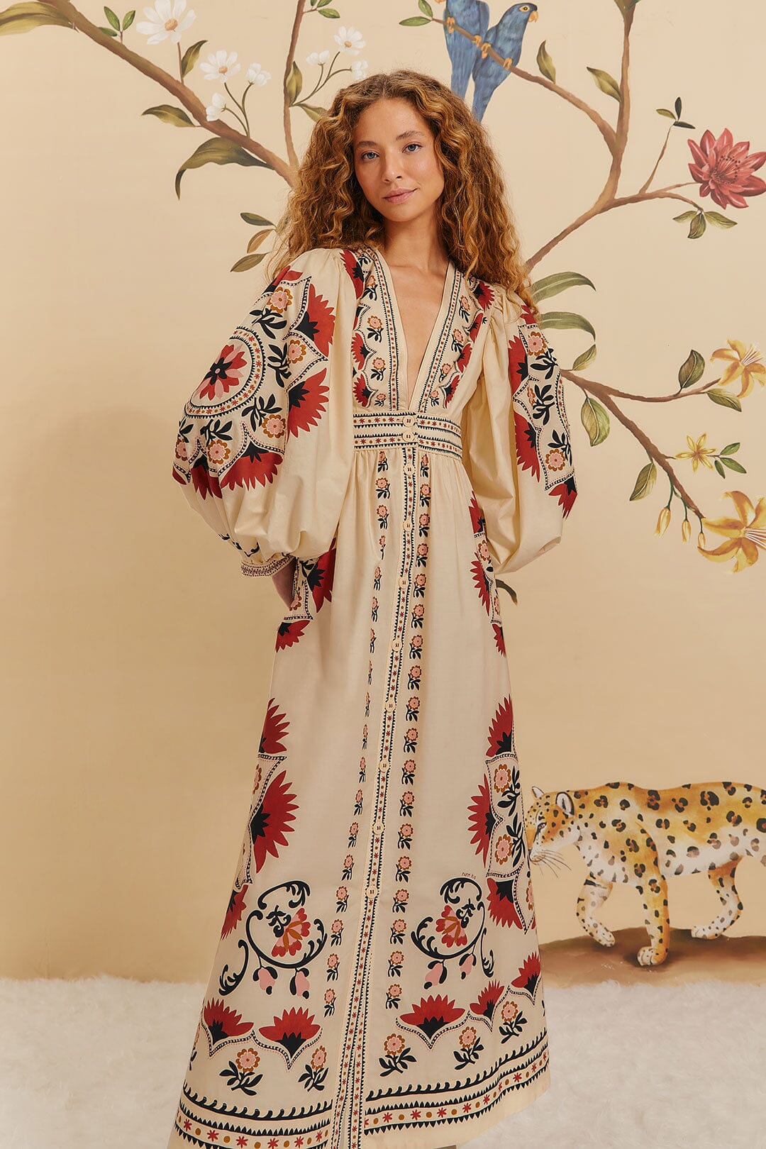 Cream Cashew Mandala Maxi Dress