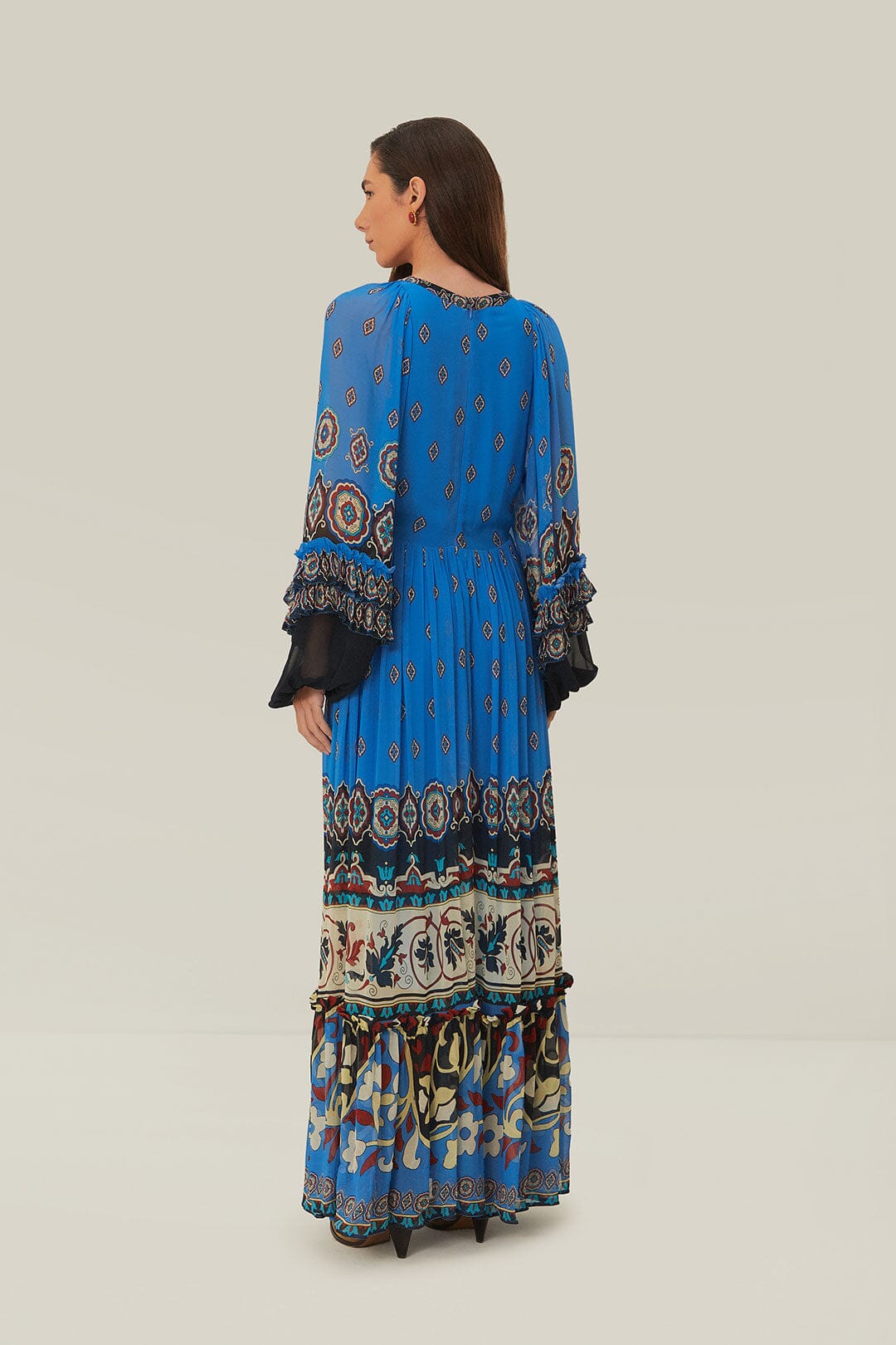 Robe longue à carreaux bleus Ainika