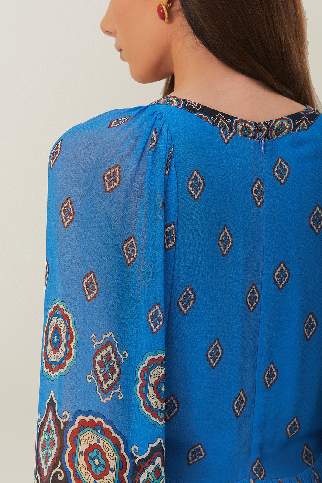 Robe longue à carreaux bleus Ainika