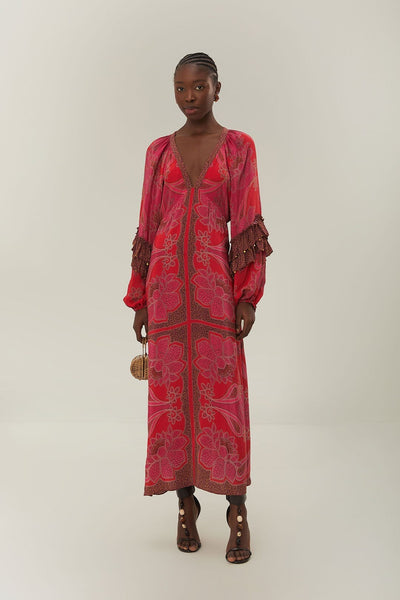 Pink Floral Glam Scarf Maxi Dress FARM Rio Pink Floral Glam Scarf Maxi Dress FARM Rio