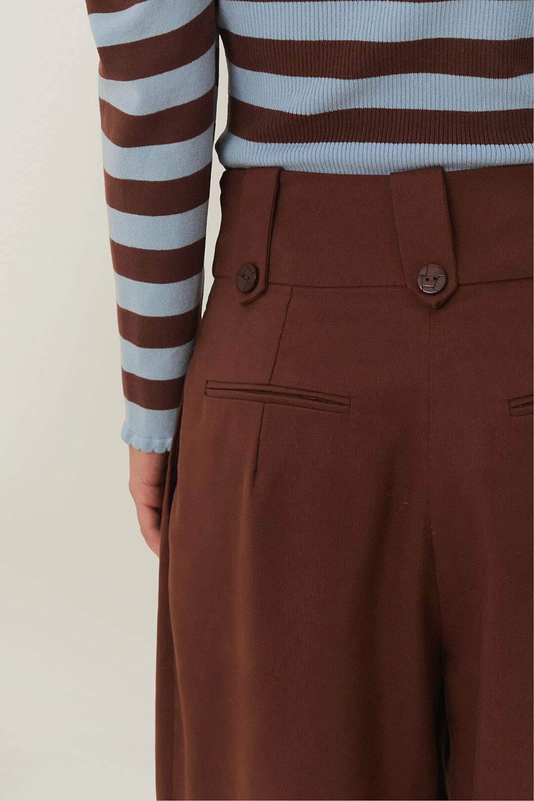 Brown High Waist Buttoned Cuff Pants