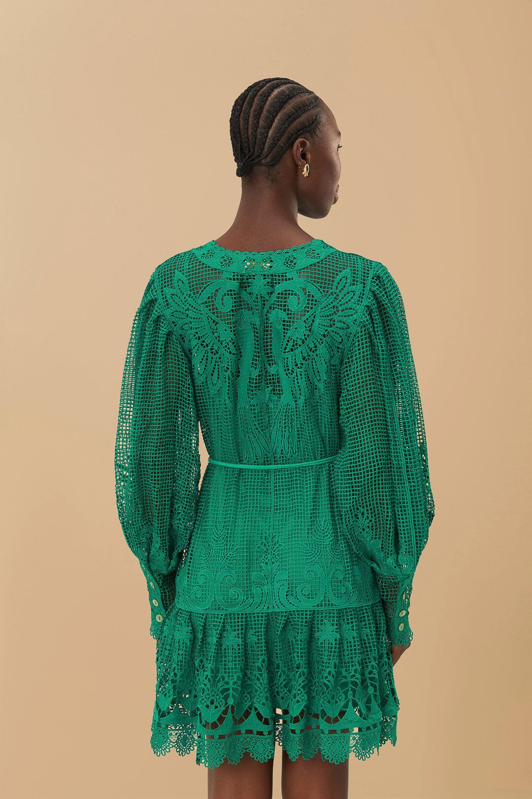 ROBE MINI EN GUIPURE VERTE VOL TROPICAL