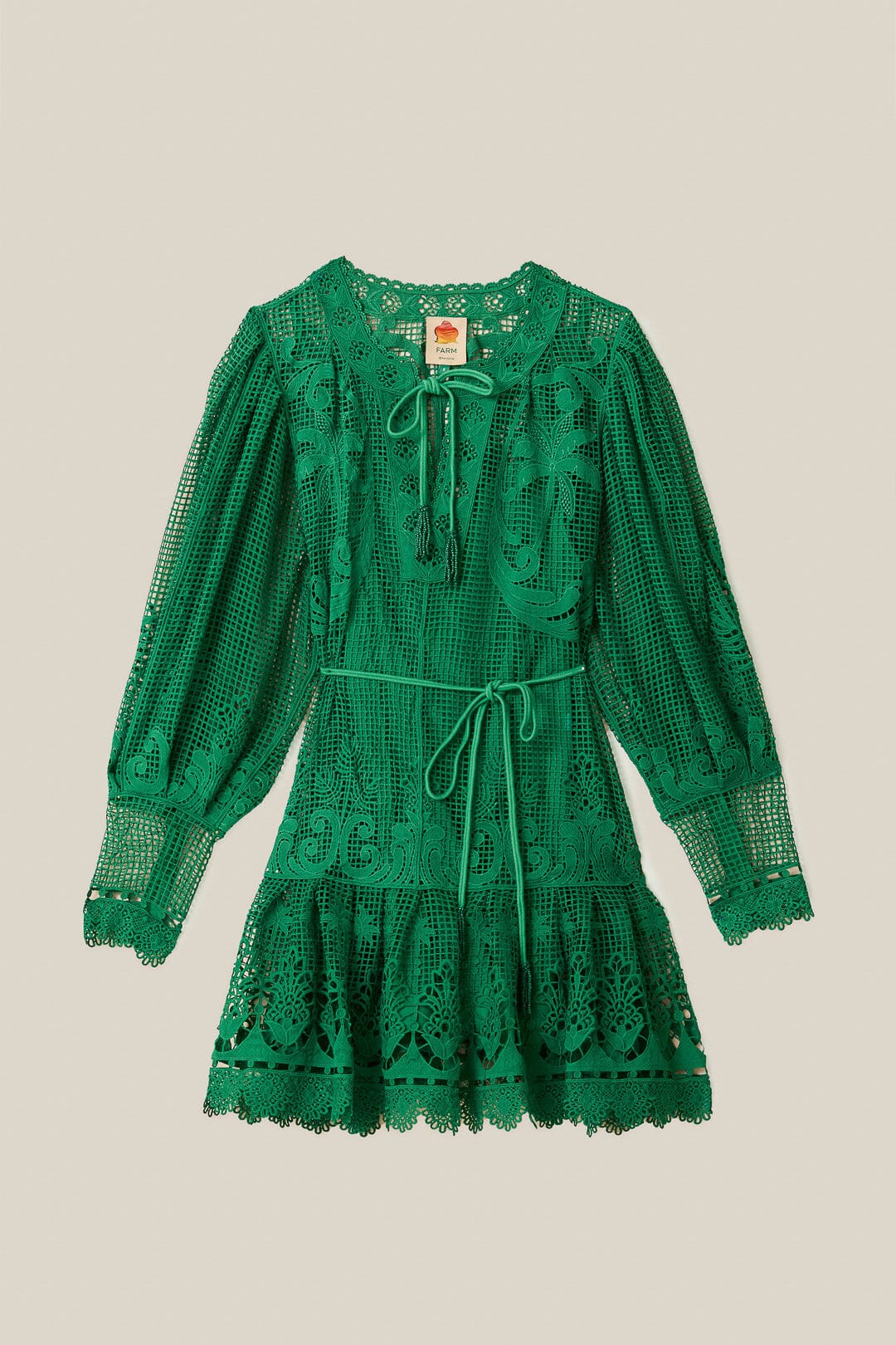 ROBE MINI EN GUIPURE VERTE VOL TROPICAL