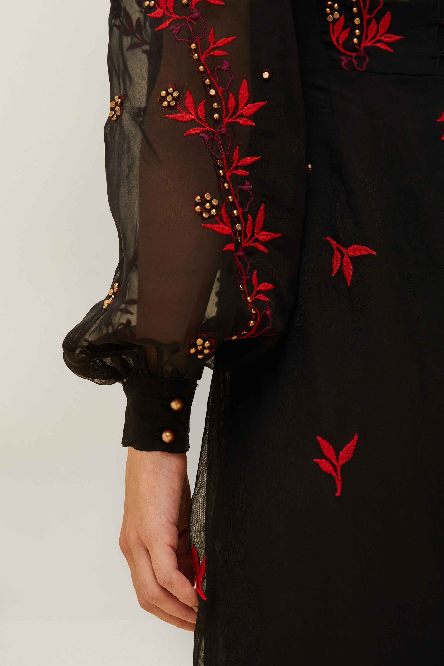 Black Organza Long Sleeve Midi Dress FARM Rio Black Organza Long Sleeve Midi Dress FARM Rio