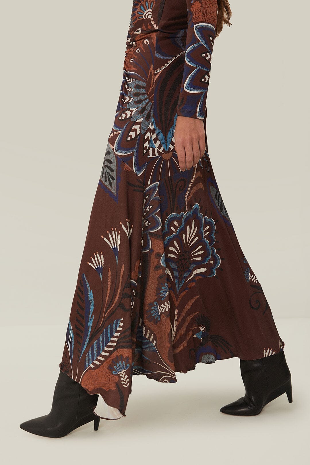 Brown Delicate Garden Long Sleeve Maxi Dress FARM Rio Brown Delicate Garden Long Sleeve Maxi Dress FARM Rio