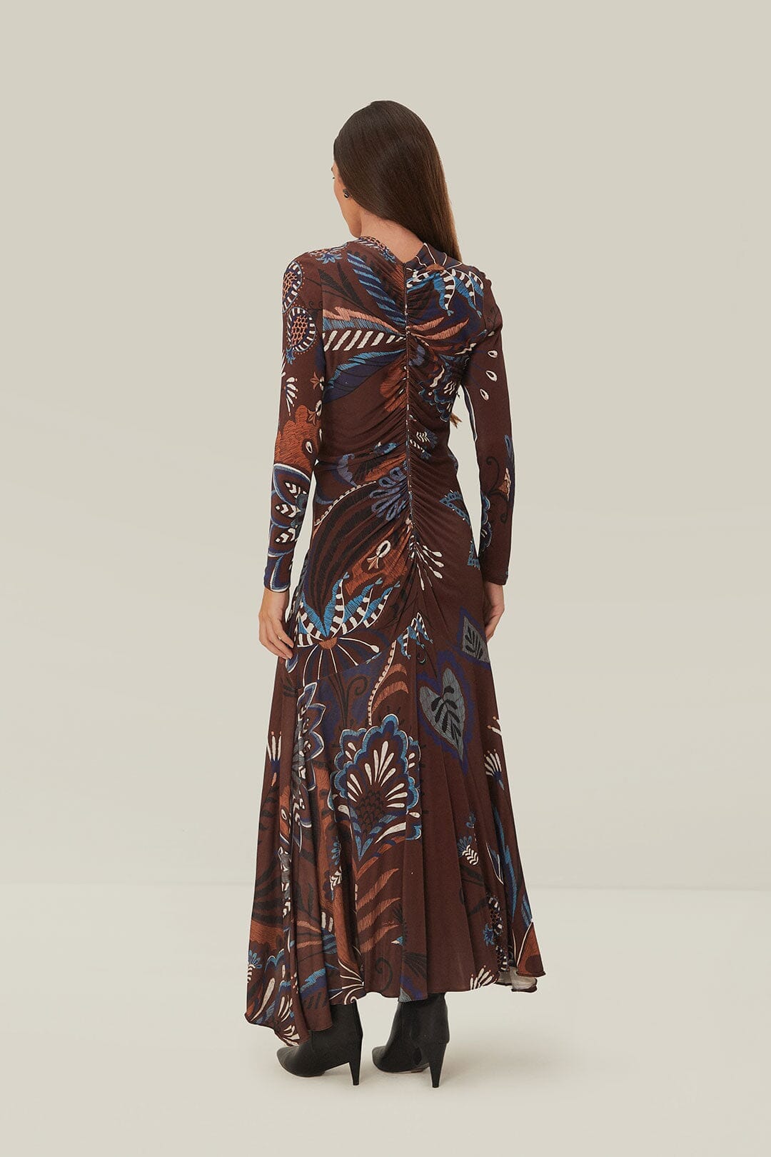 Brown Delicate Garden Long Sleeve Maxi Dress FARM Rio Brown Delicate Garden Long Sleeve Maxi Dress FARM Rio