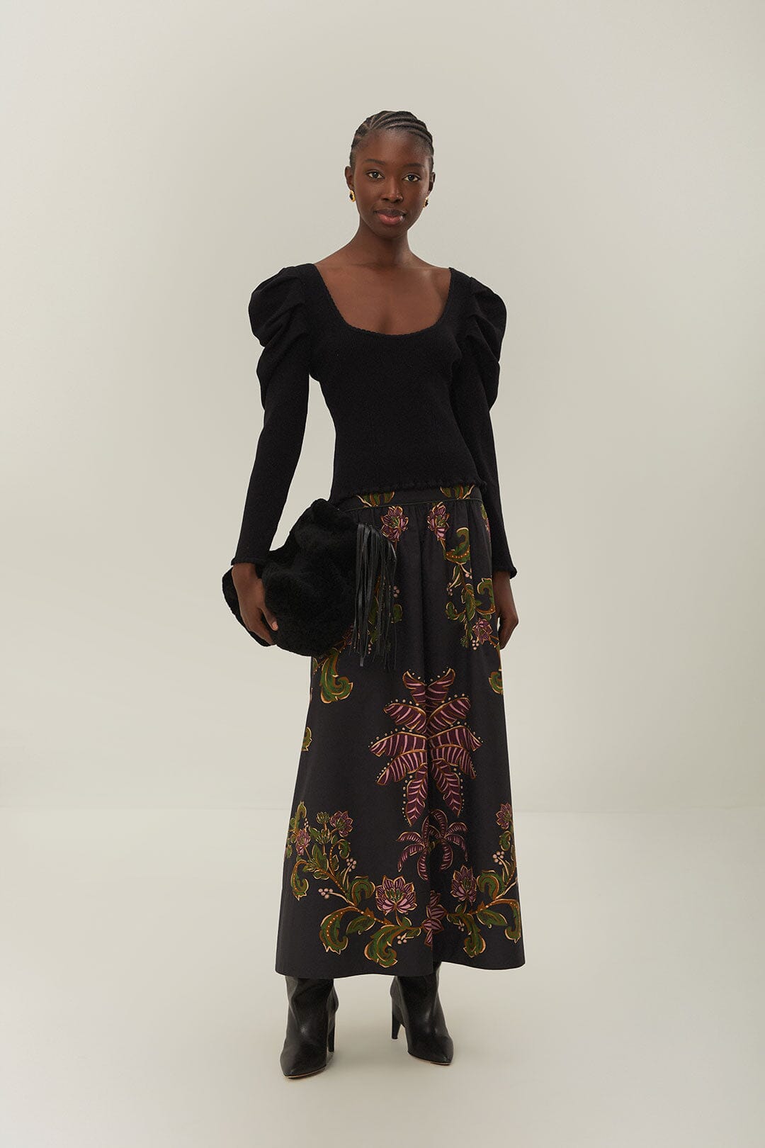 Black Ravenala Midi Skirt