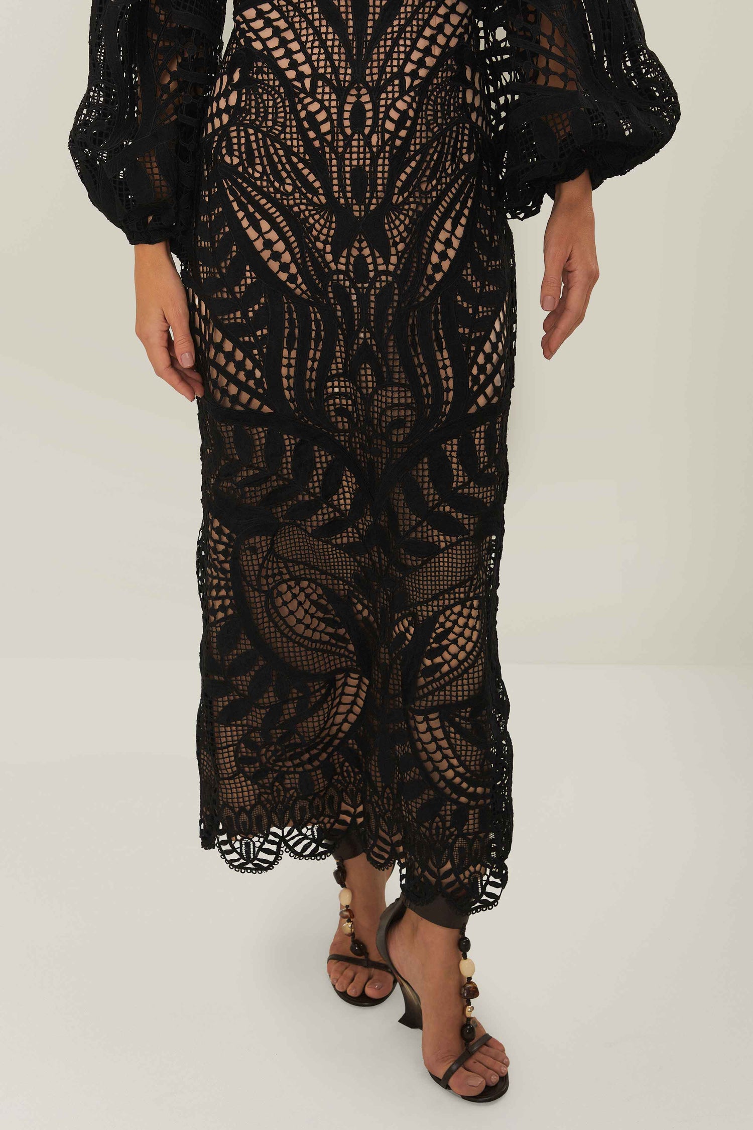 black nature guipure lace midi dress Black Nature Guipure Midi Dress FARM Rio
