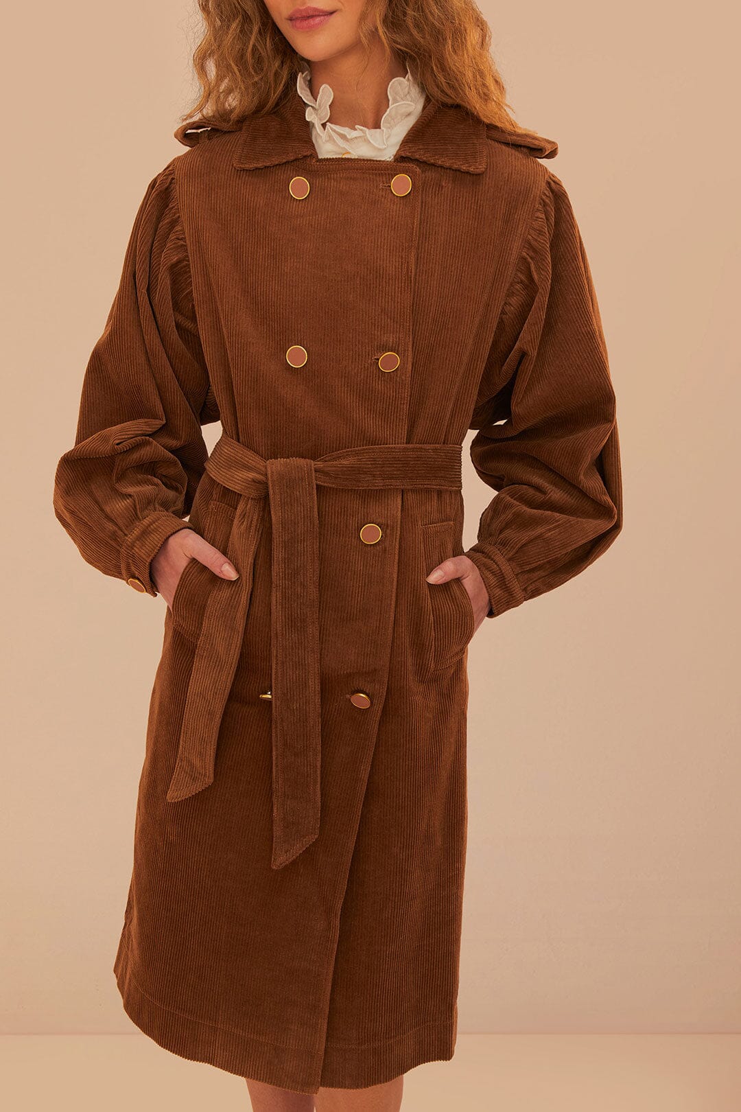 Caramel Corduroy Trench Coat