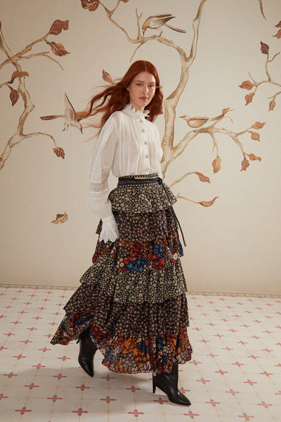 chinese dress ladies Black Jujus Garden Midi Skirt – FARM Rio